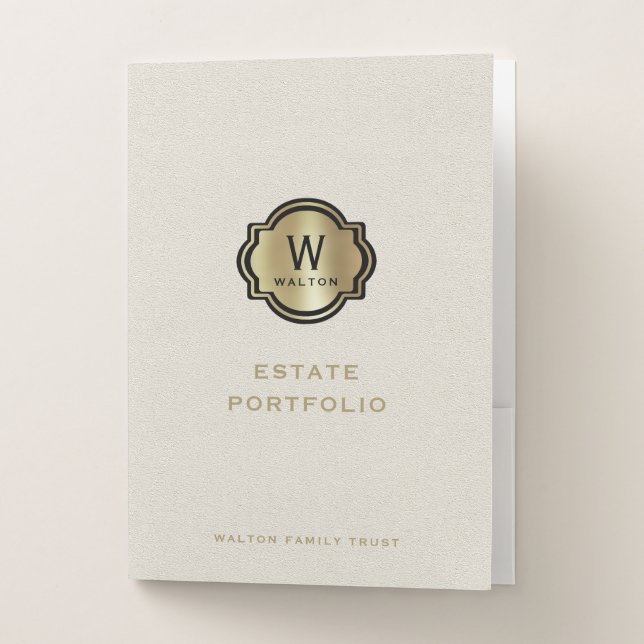 Gold Monogram White Leather Look Pocket Folder (Front)