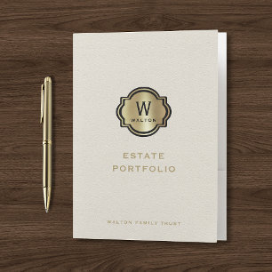 Gold Monogram White Leather Look Pocket Folder