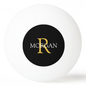 Gold Monogram & White Name on Black Ping Pong Ball