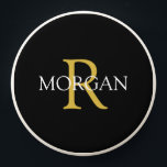 Gold Monogram & White Name on Black PopSocket<br><div class="desc">Personalize gold monogram and white name on black circle.</div>