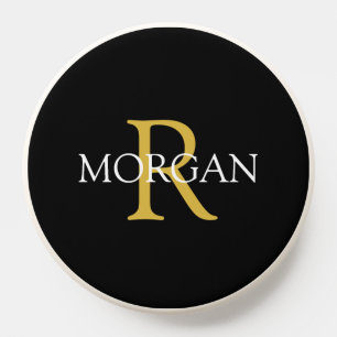 Gold Monogram & White Name on Black PopSocket