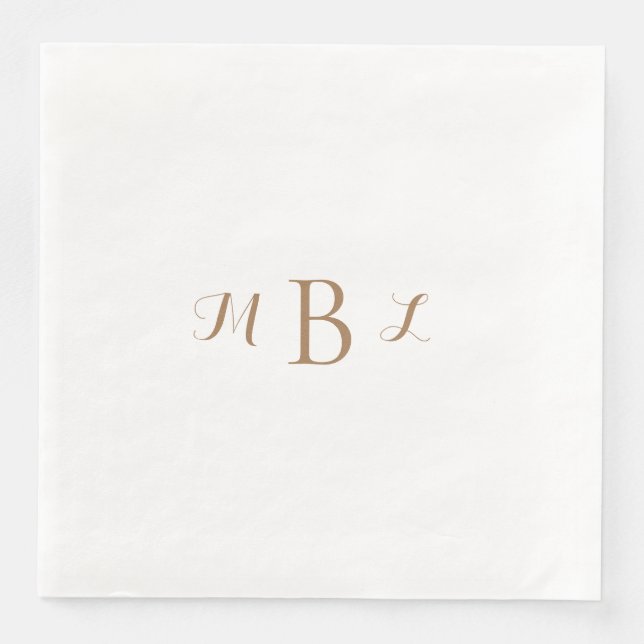 Gold Monogram White Wedding  Paper Dinner Napkins (Front)