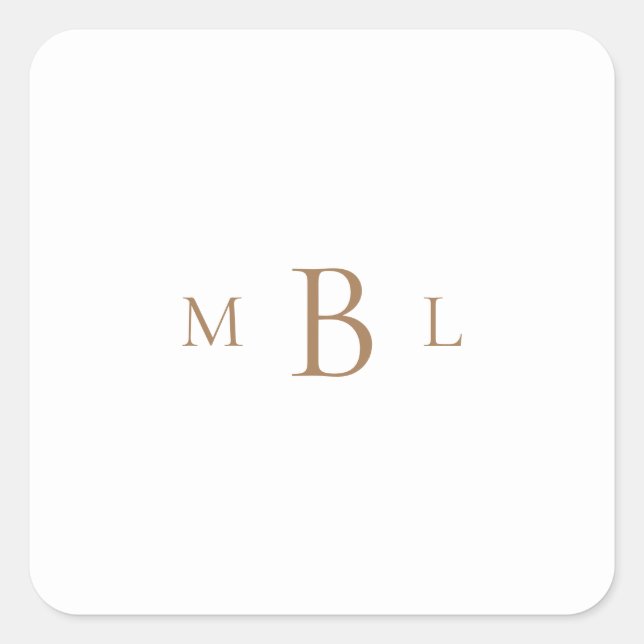 Gold Monogram White Wedding Square Sticker (Front)