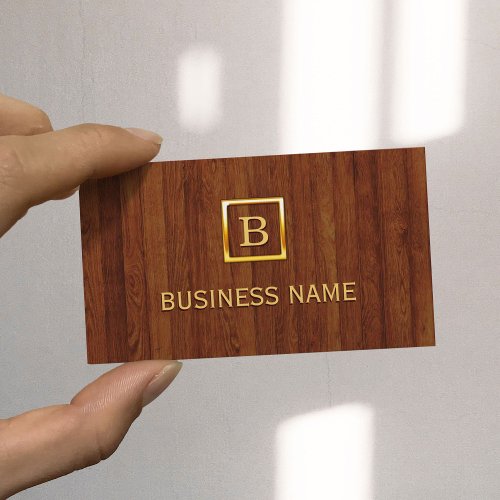 Gold Monogram Wood Beautician Business Card