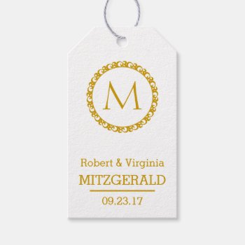 Gold Monogram Wreath Tags | 50th Anniversary Favor by hungaricanprincess at Zazzle