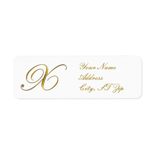 Gold Monogram X Return Address Labels (Front)