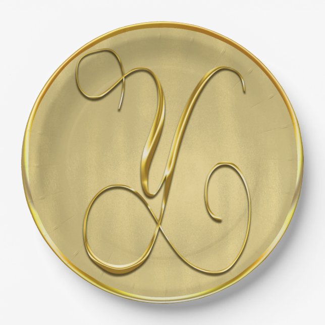 Gold Monogram Y Wedding Custom Monograms Weddings Paper Plates (Front)
