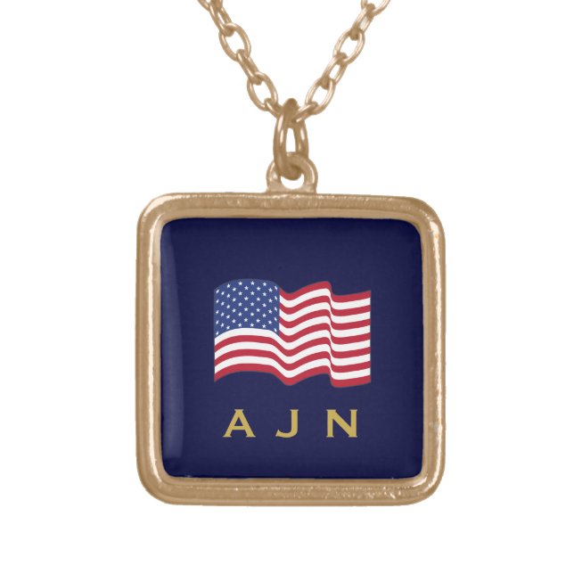 Gold Monogrammed American Flag Necklace  (Front)