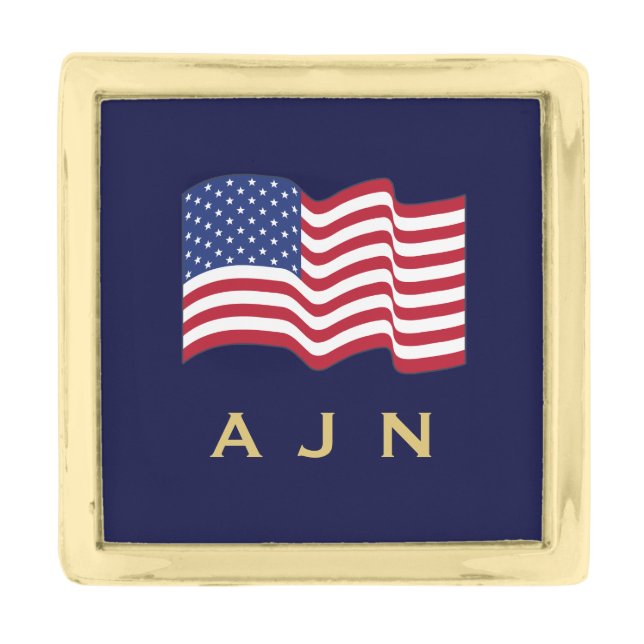 Gold Monogrammed American Flag Pin (Front)