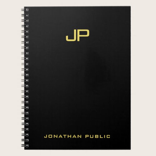 Gold Monogrammed Black Template Modern Elegant Notebook