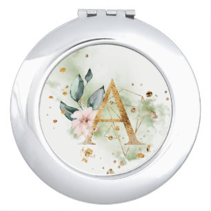 Gold Monogrammed compact mirror