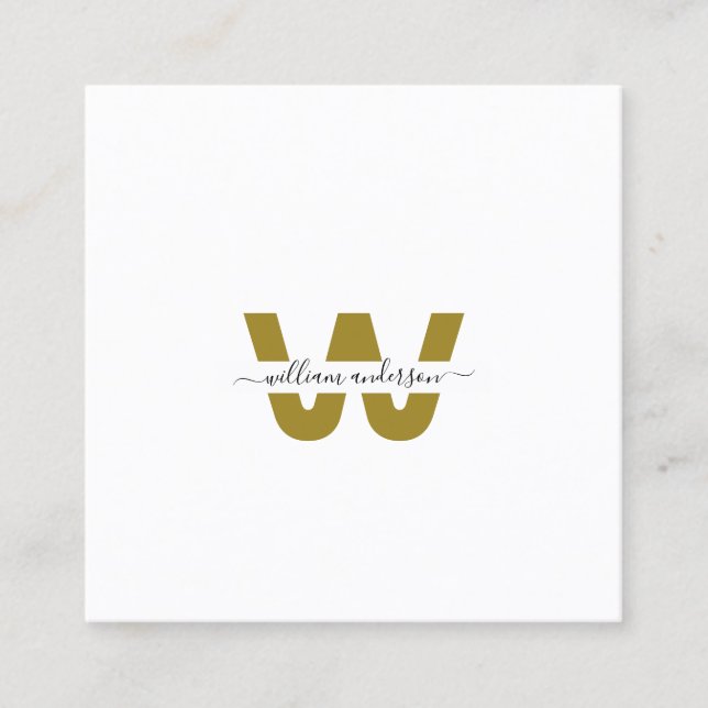 Gold Monogrammed Design Trendy Modern Chic Plain  Square Business Card (Front)