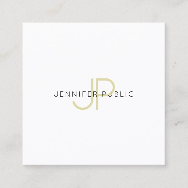 Gold Monogrammed Design Trendy Modern Chic Plain Square Business Card (Front)