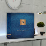 Gold monogrammed elegant name script navy office 3 ring binder<br><div class="desc">Luxury vintage monogrammed office or school work organizer binder featuring a faux gold copper metallic square and dividers over a stylish vintage navy blue faux leather look (printed) background.                Suitable for small business,  home office,  corporate or independent business professionals,  personal branding or stylists specialists,  managers,  teachers,  students.</div>