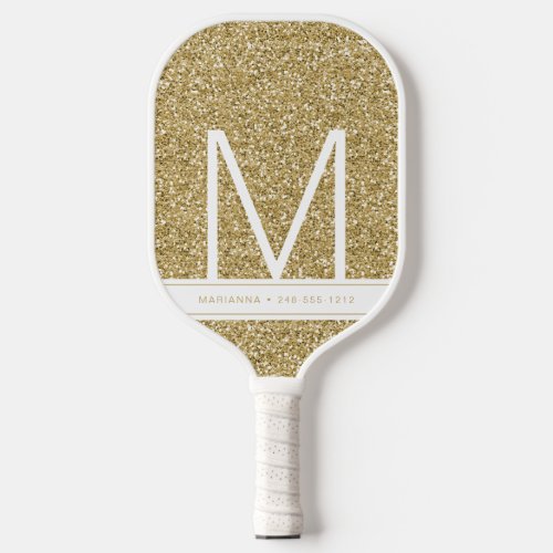 Gold Monogrammed Glitter Personalized Initial Pickleball Paddle