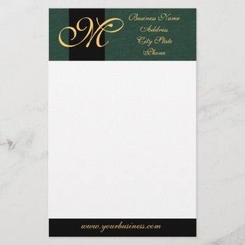 Gold Monogrammed Green Textured Stationery by TheInspiredEdge at Zazzle