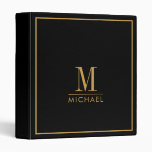 Gold Monogrammed Minimalist Modern Black Binder