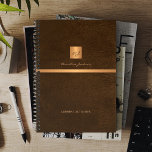 Gold monogrammed name elegant personalized planner<br><div class="desc">Luxury exclusive looking office or personal monogrammed 2026 planner featuring a faux copper metallic gold glitter square with your monogram name initials and a sparkling stripe over a stylish dark brown faux leather background. Suitable for small business, corporate or independent business professionals, personal branding or stylists specialists, makeup artists or...</div>