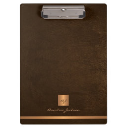 Gold monogrammed name script brown leather  clipboard
