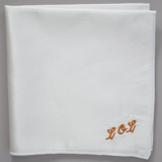 Gold Monogrammed Silk Linen Pocket Square (Front)