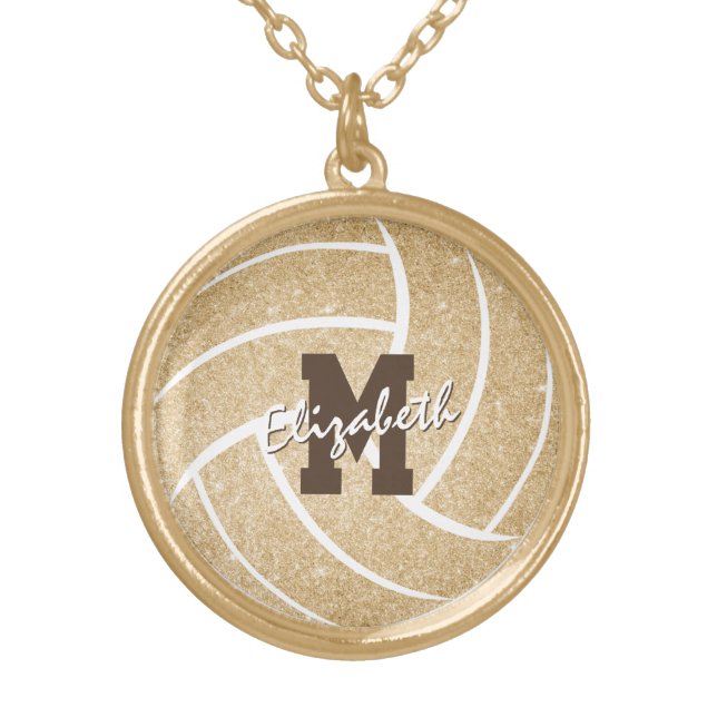 gold monogrammed sports girls volleyball plated necklace (Front)