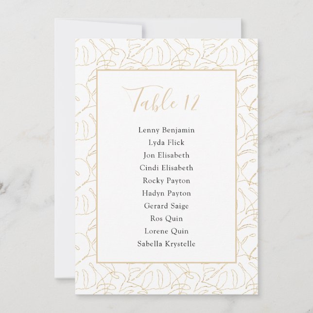 Gold monster leaf Table Number Seating Chart (Front)