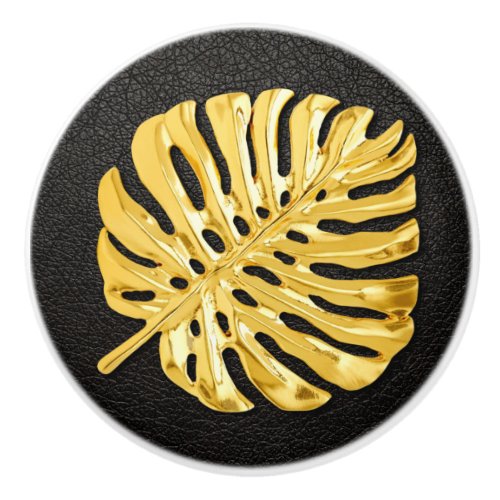 Gold Monstera Ceramic Knob