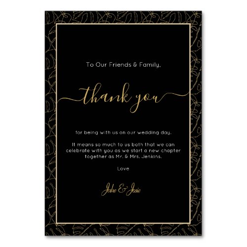 Gold monstera leaf Wedding thank you Table Card