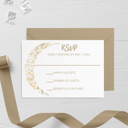Gold Moon and Back Wedding RSVP Card