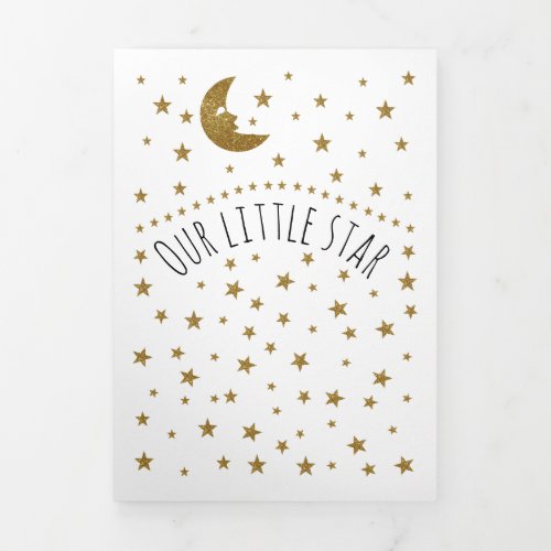 Gold Moon and Stars 3 Photo Collage Baby Birth Tri_Fold Announcement