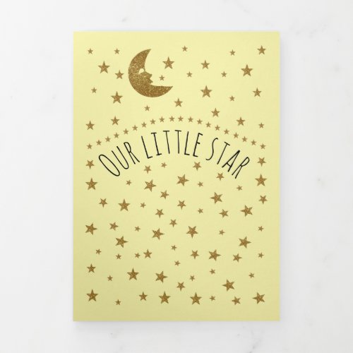 Gold Moon and Stars 3 Photo Collage Baby Birth Tri_Fold Announcement