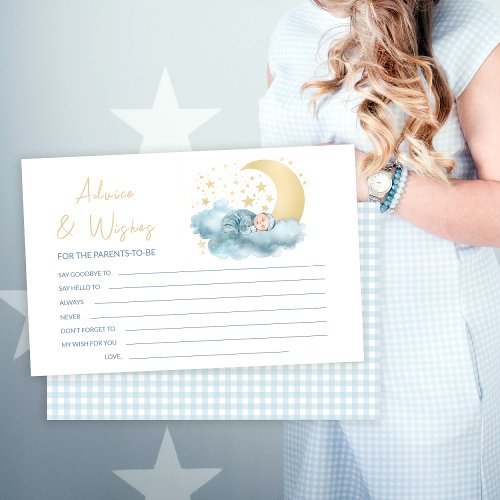 Gold moon and stars baby shower advice wishes card