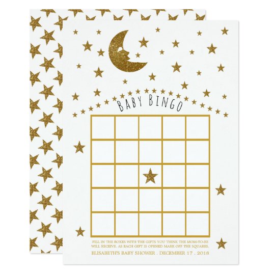 Gold Moon and Stars Baby Shower Bingo Invitation