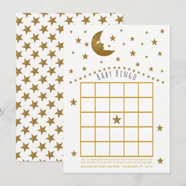 Gold Moon and Stars Baby Shower Bingo Invitation (Front/Back)