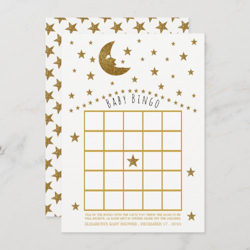 Gold Moon and Stars Baby Shower Bingo Invitation