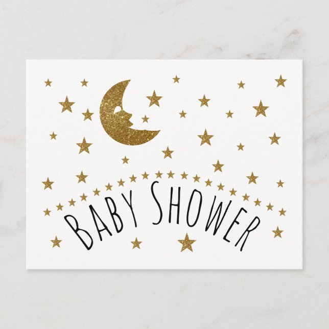 Gold Moon and Stars Baby Shower Invitation (Front)