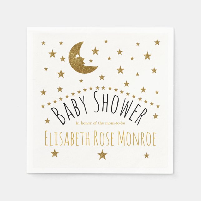 Gold Moon and Stars Baby Shower Napkins (Front)