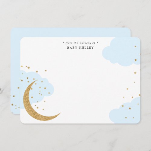 Gold Moon and Stars Blue Clouds Baby Flat Note Card