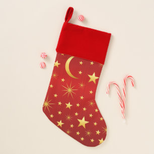 Gold Moon and Stars Christmas Stocking