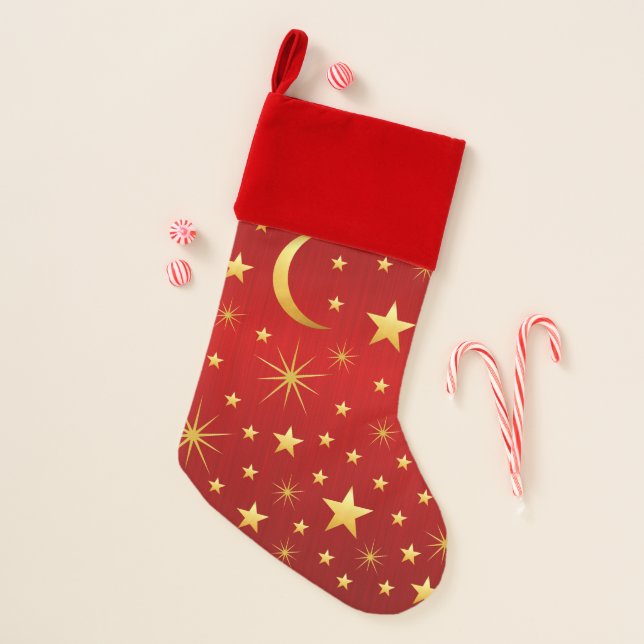 Gold Moon and Stars Christmas Stocking (Front)