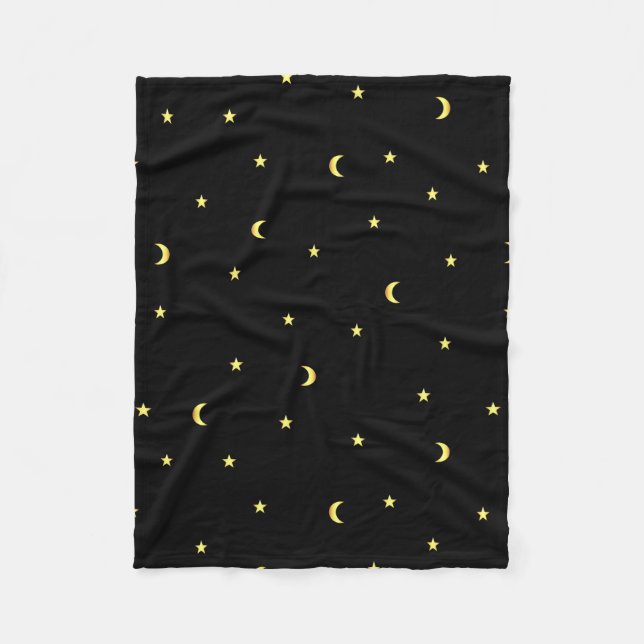 Gold Moon and Stars Fleece Blanket (Front)