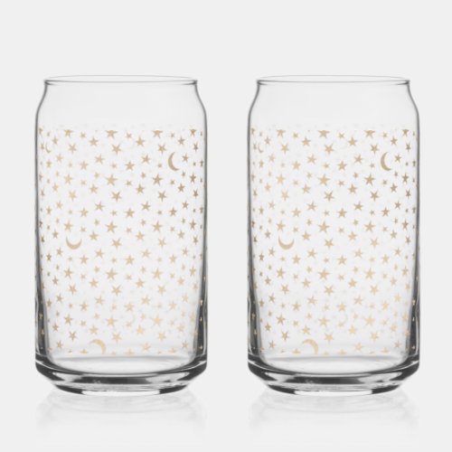 Gold Moon and Stars Night Sky Can Glass