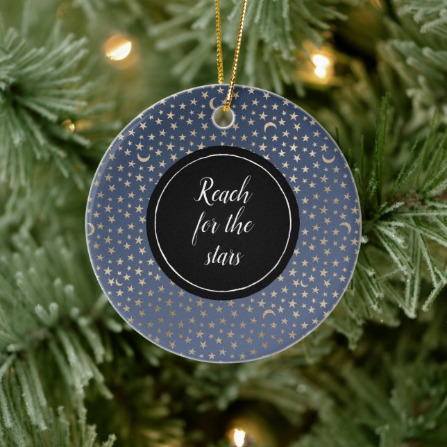 Gold Moon and Stars Night Sky Ceramic Ornament (Tree)