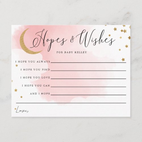 Gold Moon and Stars Pink Baby Shower Advice Card