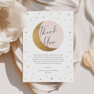 Gold Moon and Stars Pink Baby Shower Thank You  Card
