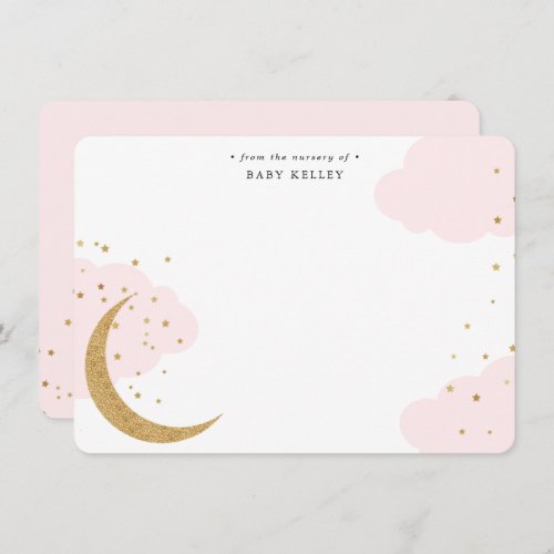 Gold Moon and Stars Pink Clouds Baby Flat Note Card