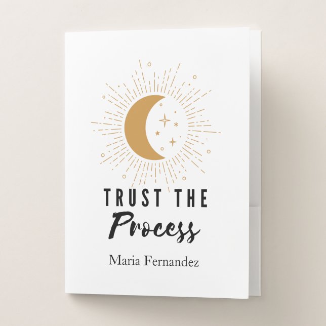 Gold Moon and Stars Trust The Process Name Pocket Folder (Front)