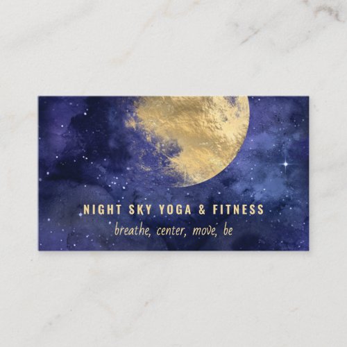 Gold Moon Blue Watercolor Night Sky Nebula Business Card