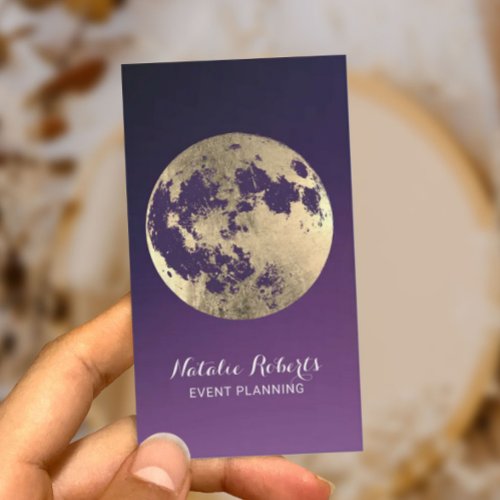 Gold Moon Modern Purple Event Planning  Business Card