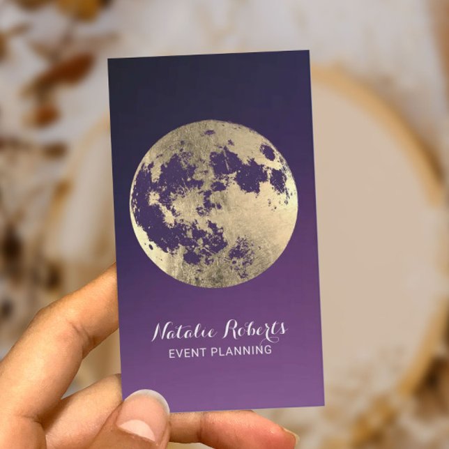 Gold Moon Modern Purple Event Planning  Business Card (Creator Uploaded)